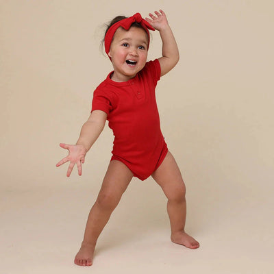 Snuggle Hunny - Organic Short Sleeve Bodysuit | Red Bodysuit Snuggle Hunny 