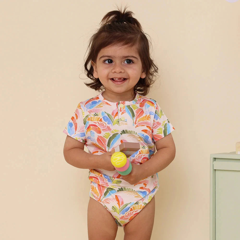 Snuggle Hunny - Organic Short Sleeve Bodysuit | Summer Palm Bodysuit Snuggle Hunny 