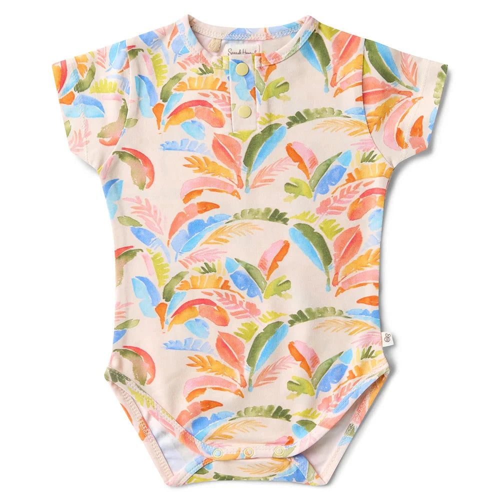 Snuggle Hunny - Organic Short Sleeve Bodysuit | Summer Palm Bodysuit Snuggle Hunny 