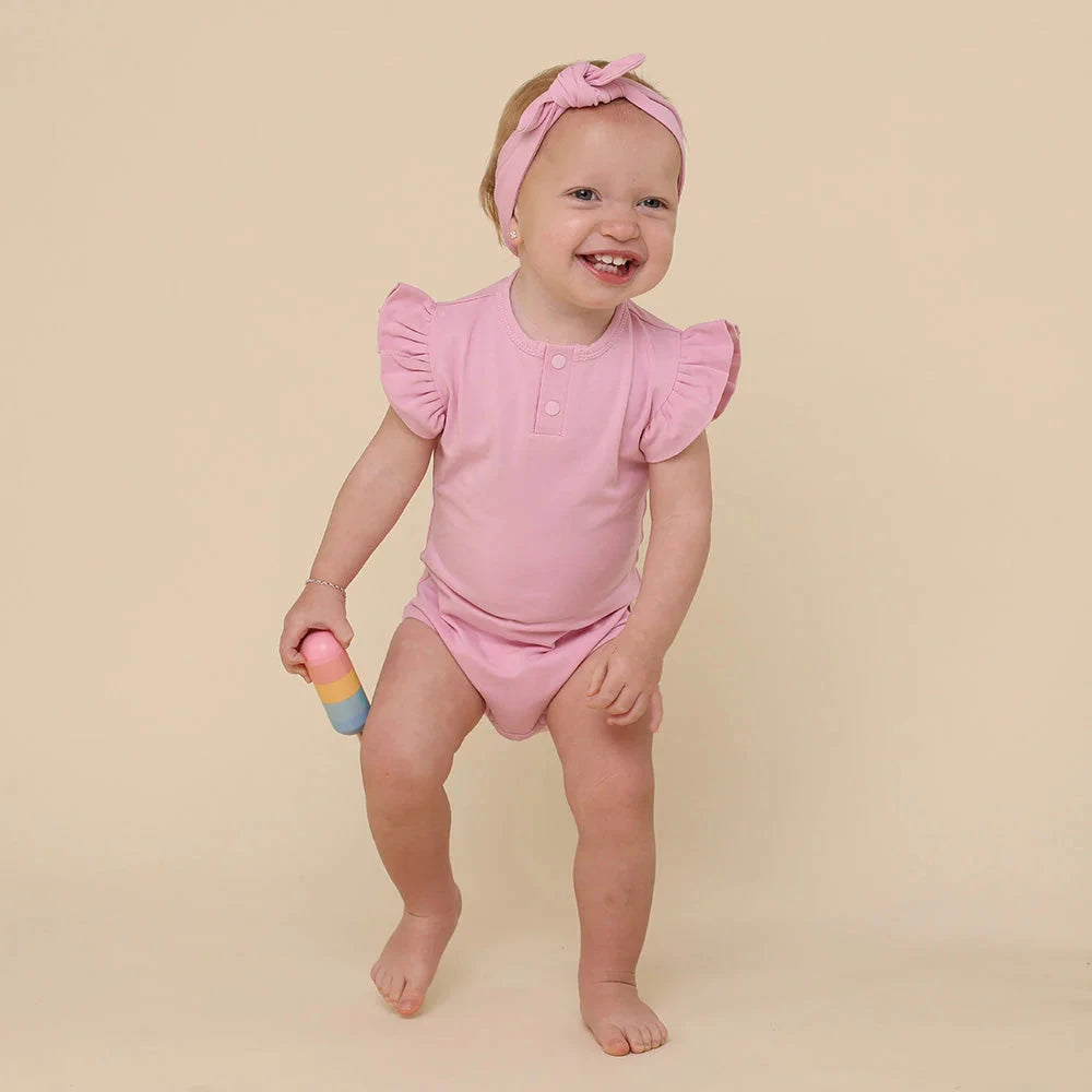 Snuggle Hunny - Organic Short Sleeve Bodysuit with Frill | Bubblegum Bodysuit Snuggle Hunny 