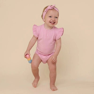 Snuggle Hunny - Organic Short Sleeve Bodysuit with Frill | Bubblegum Bodysuit Snuggle Hunny 