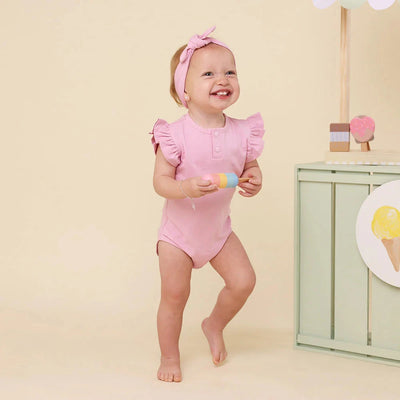 Snuggle Hunny - Organic Short Sleeve Bodysuit with Frill | Bubblegum Bodysuit Snuggle Hunny 