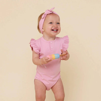 Snuggle Hunny - Organic Short Sleeve Bodysuit with Frill | Bubblegum Bodysuit Snuggle Hunny 