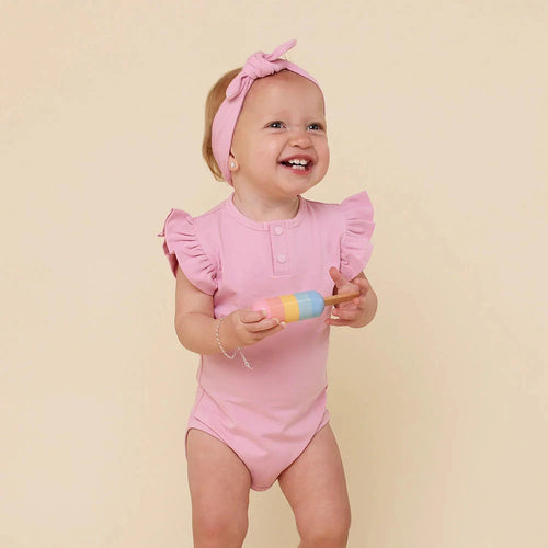 Snuggle Hunny - Organic Short Sleeve Bodysuit with Frill | Bubblegum