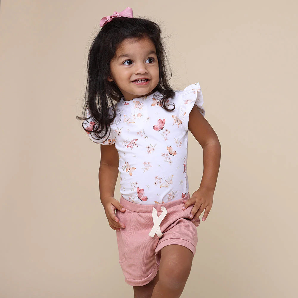 Snuggle Hunny - Organic Short Sleeve Bodysuit with Frill - Butterfly Bodysuit Snuggle Hunny 