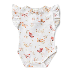 Snuggle Hunny - Organic Short Sleeve Bodysuit with Frill - Butterfly