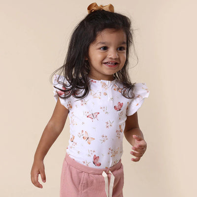 Snuggle Hunny - Organic Short Sleeve Bodysuit with Frill - Butterfly Bodysuit Snuggle Hunny 