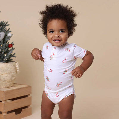 Snuggle Hunny - Organic Short Sleeve Bodysuit with Frill Candy Cane Bodysuit Snuggle Hunny 