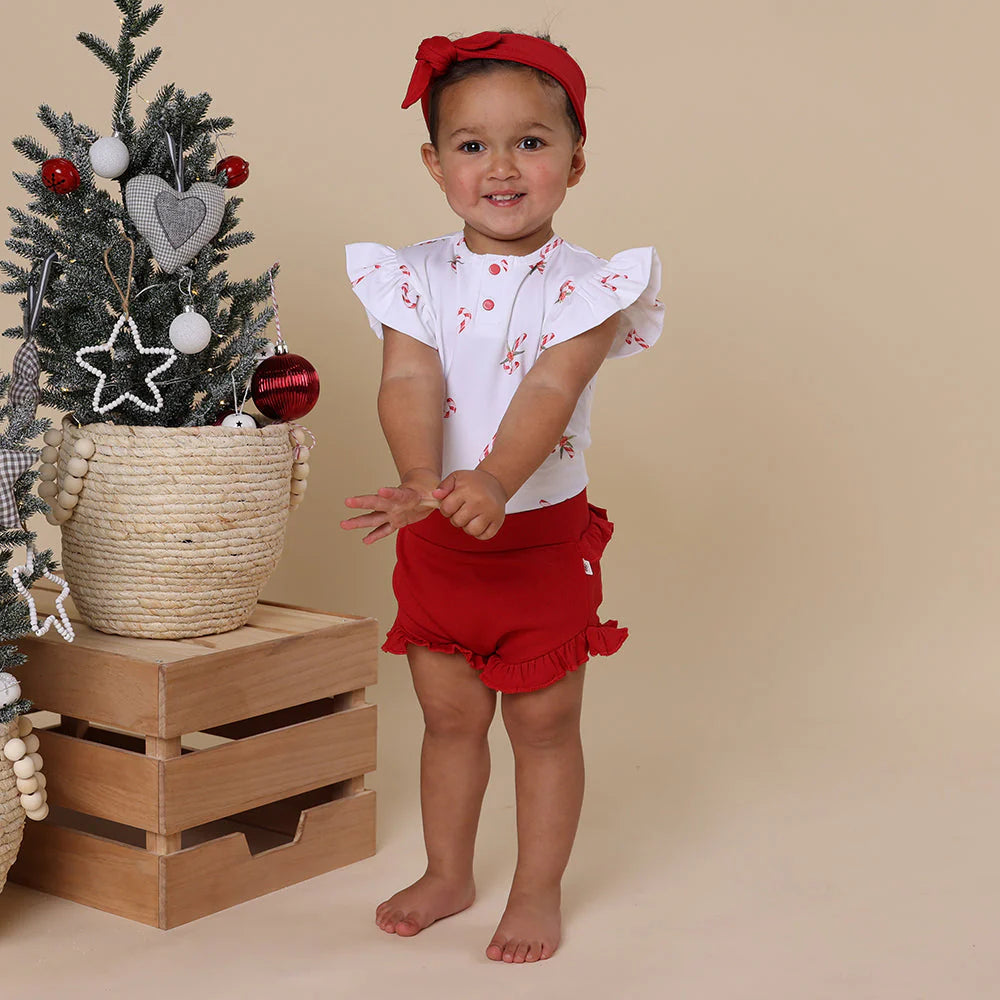 Snuggle Hunny - Organic Short Sleeve Bodysuit with Frill Candy Cane Bodysuit Snuggle Hunny 