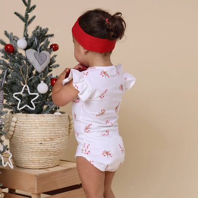 Snuggle Hunny - Organic Short Sleeve Bodysuit with Frill Candy Cane Bodysuit Snuggle Hunny 