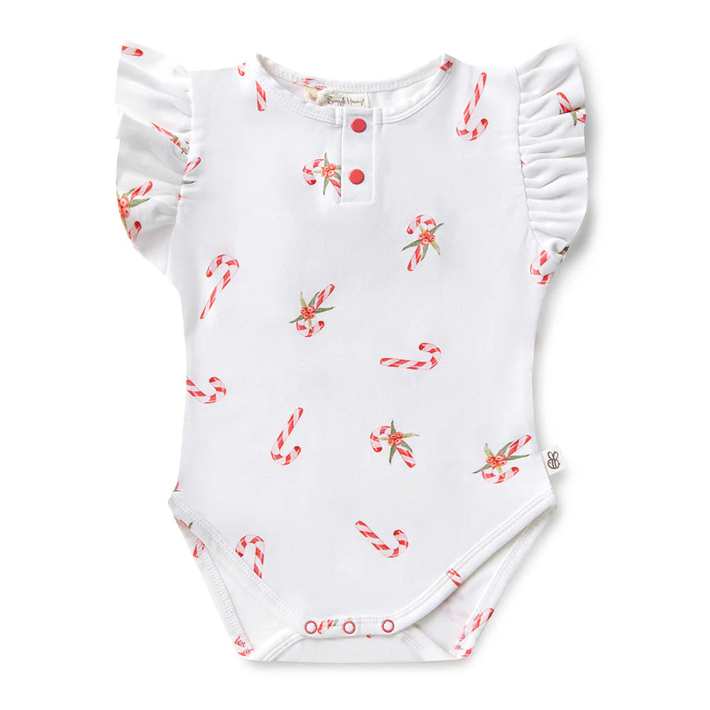 Snuggle Hunny - Organic Short Sleeve Bodysuit with Frill Candy Cane Bodysuit Snuggle Hunny 