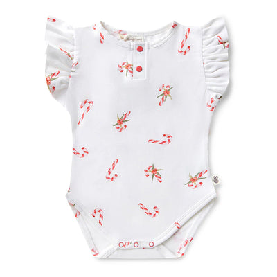 Snuggle Hunny - Organic Short Sleeve Bodysuit with Frill Candy Cane Bodysuit Snuggle Hunny 