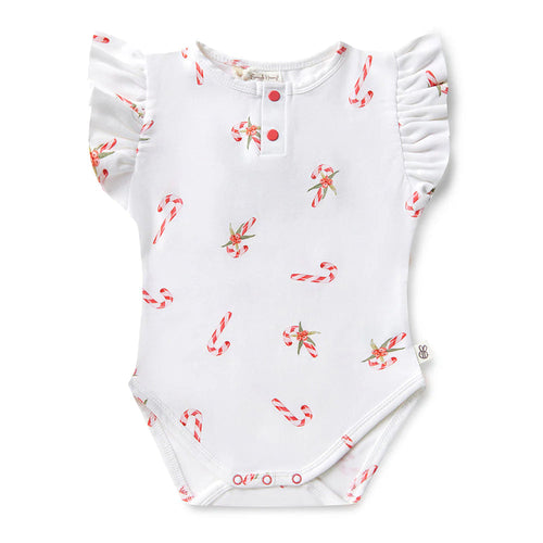 Snuggle Hunny - Organic Short Sleeve Bodysuit with Frill Candy Cane