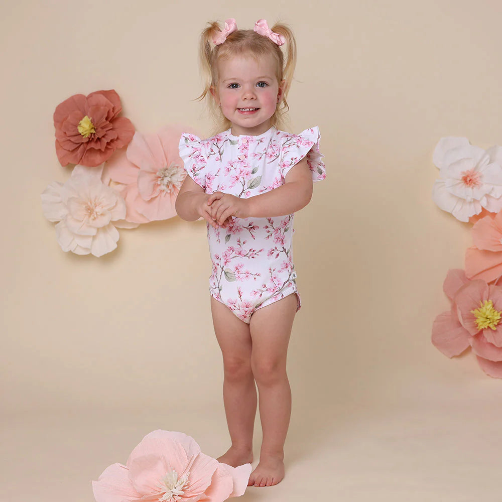 Snuggle Hunny - Organic Short Sleeve Bodysuit with Frill - Cherry Blossom Bodysuit Snuggle Hunny 