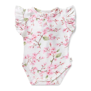 Snuggle Hunny - Organic Short Sleeve Bodysuit with Frill - Cherry Blossom