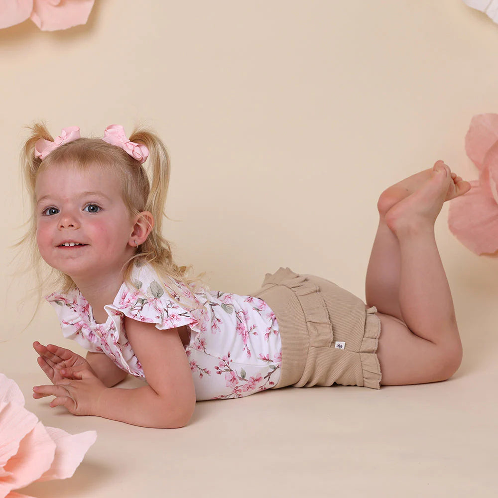 Snuggle Hunny - Organic Short Sleeve Bodysuit with Frill - Cherry Blossom Bodysuit Snuggle Hunny 