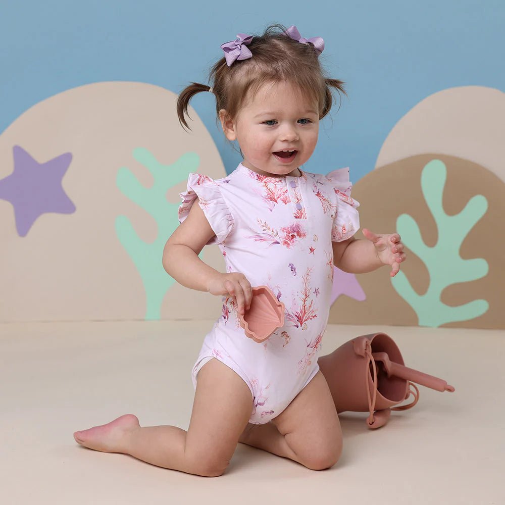 Snuggle Hunny - Organic Short Sleeve Bodysuit with Frill - Coral Bodysuit Snuggle Hunny 