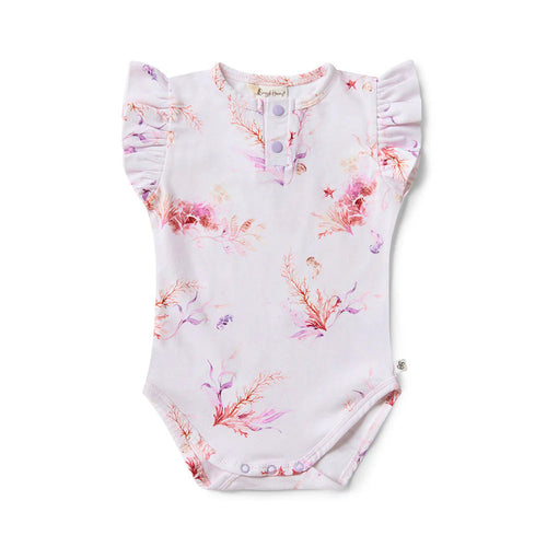 Snuggle Hunny - Organic Short Sleeve Bodysuit with Frill - Coral