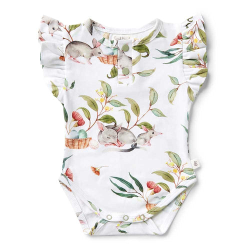 Snuggle Hunny - Organic Short Sleeve Bodysuit with Frill - Easter Bilby