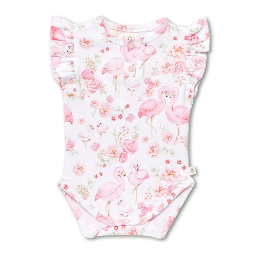 Snuggle Hunny - Organic Short Sleeve Bodysuit with Frill | Flamingo