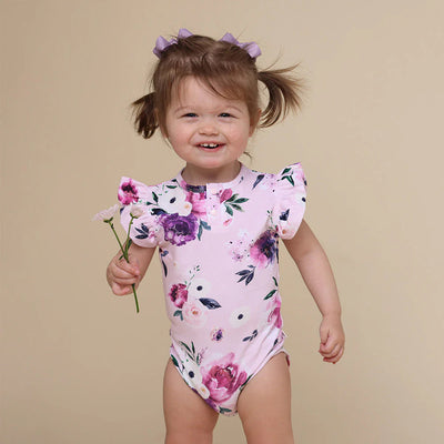 Snuggle Hunny - Organic Short Sleeve Bodysuit with Frill | Floral Kiss Bodysuit Snuggle Hunny 