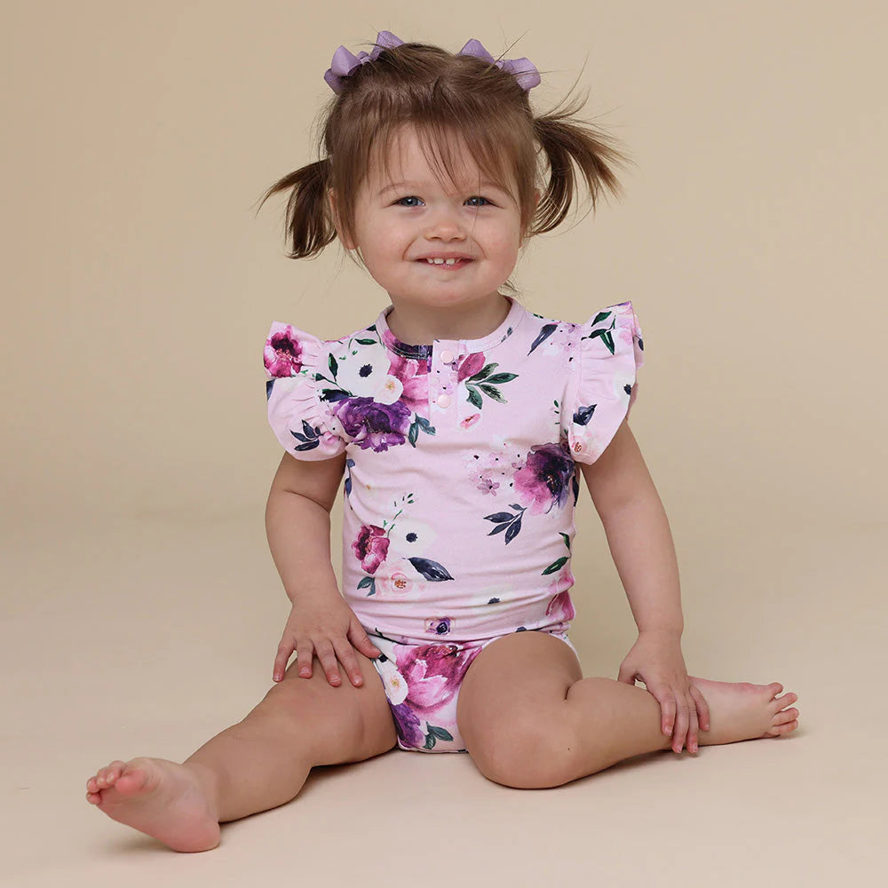 Snuggle Hunny - Organic Short Sleeve Bodysuit with Frill | Floral Kiss Bodysuit Snuggle Hunny 