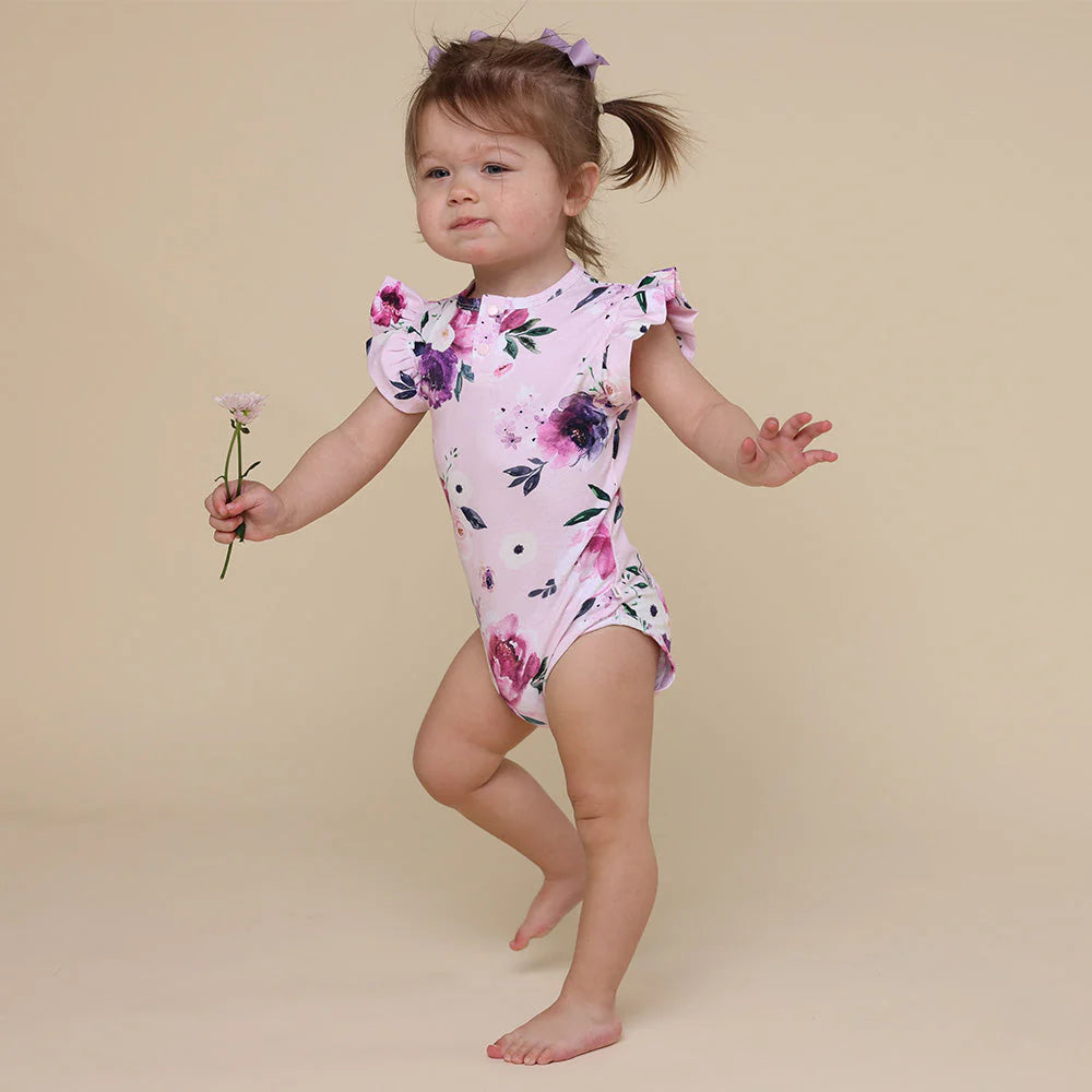 Snuggle Hunny - Organic Short Sleeve Bodysuit with Frill | Floral Kiss Bodysuit Snuggle Hunny 