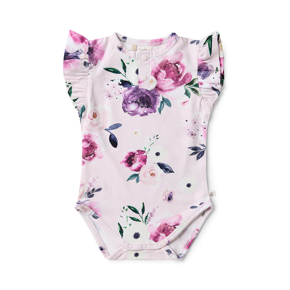 Snuggle Hunny - Organic Short Sleeve Bodysuit with Frill | Floral Kiss Bodysuit Snuggle Hunny 