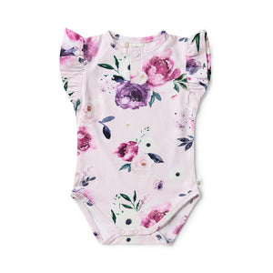 Snuggle Hunny - Organic Short Sleeve Bodysuit with Frill | Floral Kiss