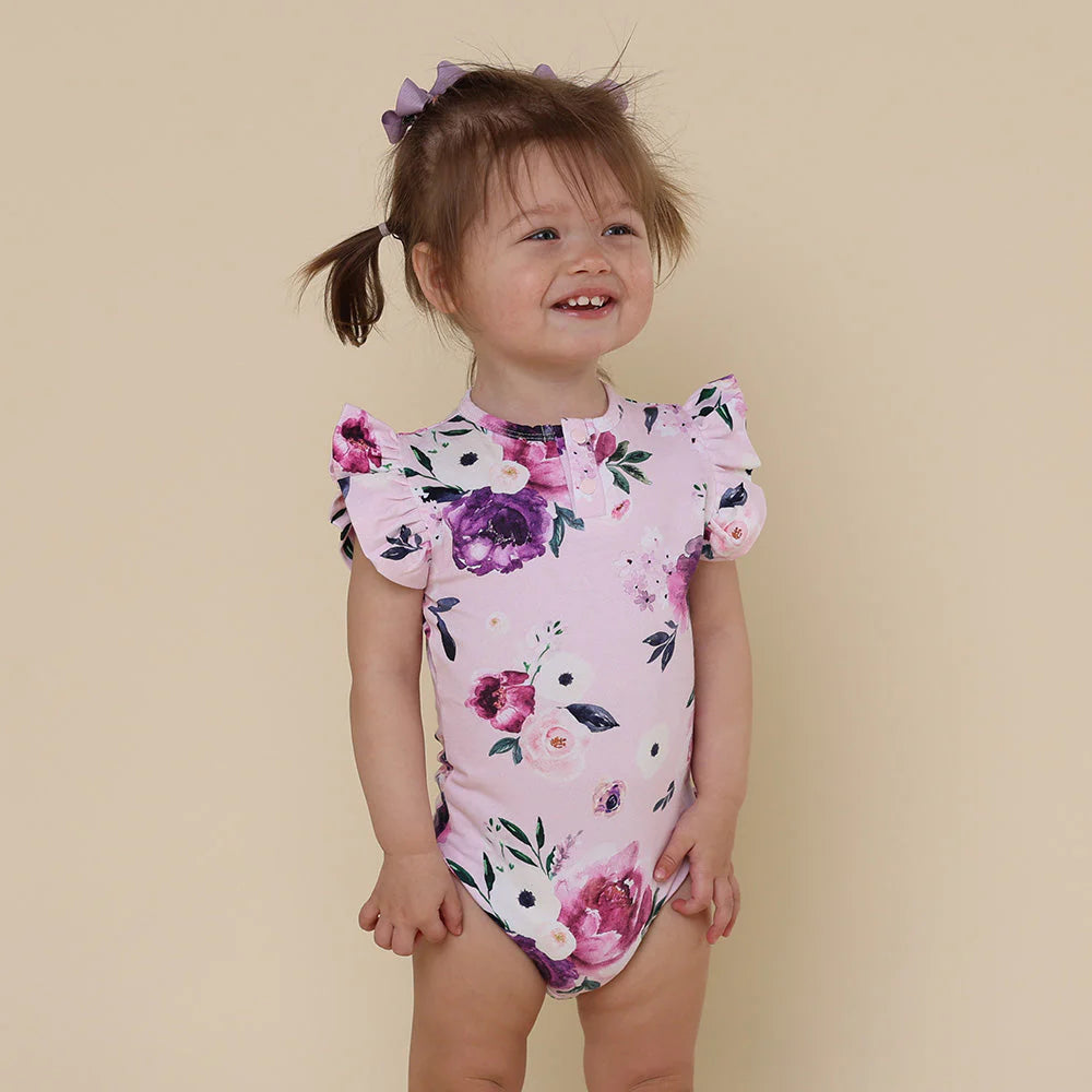 Snuggle Hunny - Organic Short Sleeve Bodysuit with Frill | Floral Kiss Bodysuit Snuggle Hunny 