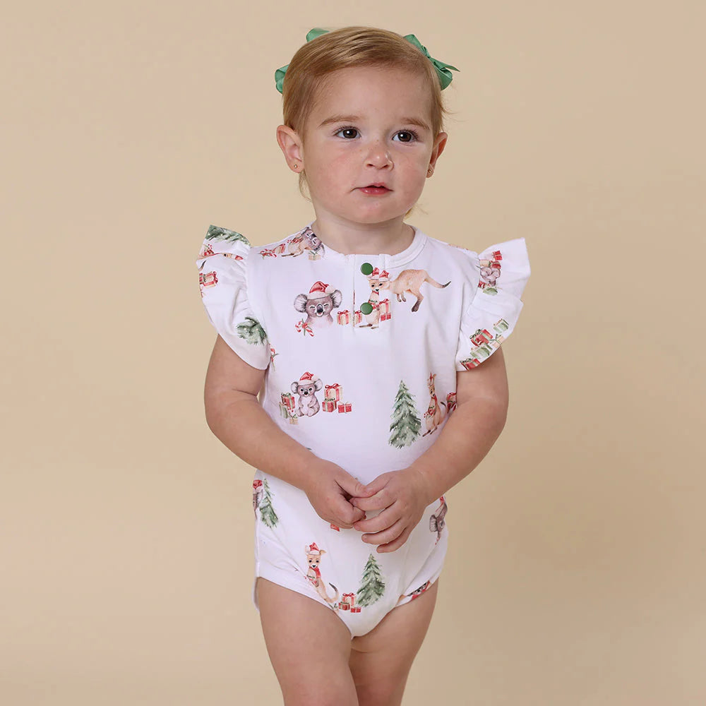 Snuggle Hunny - Organic Short Sleeve Bodysuit with Frill Kangas & Koalas Bodysuit Snuggle Hunny 