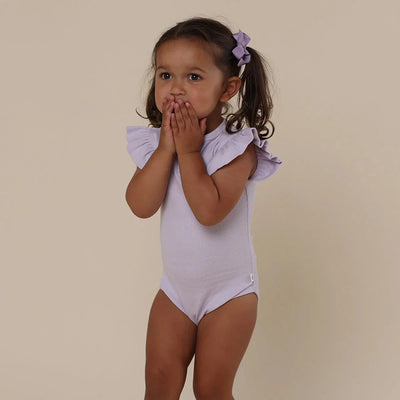 Snuggle Hunny - Organic Short Sleeve Bodysuit with Frill | Lavender Bodysuit Snuggle Hunny 