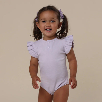 Snuggle Hunny - Organic Short Sleeve Bodysuit with Frill | Lavender Bodysuit Snuggle Hunny 