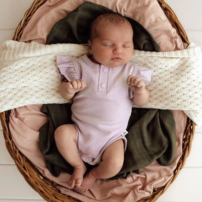 Snuggle Hunny - Organic Short Sleeve Bodysuit with Frill | Lavender Bodysuit Snuggle Hunny 