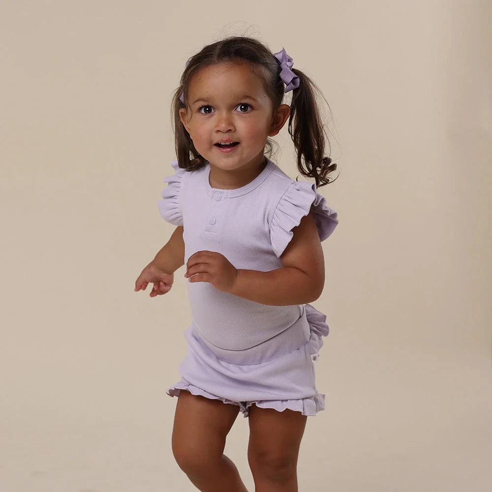Snuggle Hunny - Organic Short Sleeve Bodysuit with Frill | Lavender Bodysuit Snuggle Hunny 