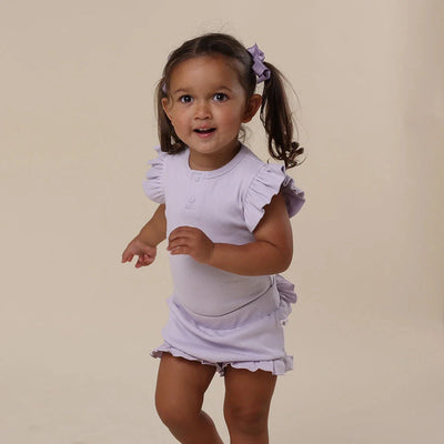 Snuggle Hunny - Organic Short Sleeve Bodysuit with Frill | Lavender Bodysuit Snuggle Hunny 