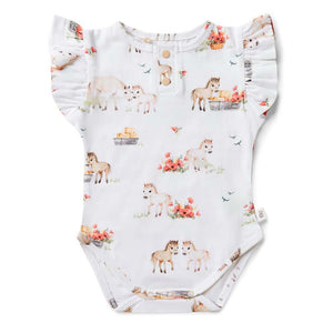 Snuggle Hunny - Organic Short Sleeve Bodysuit with Frill - Pony Pals