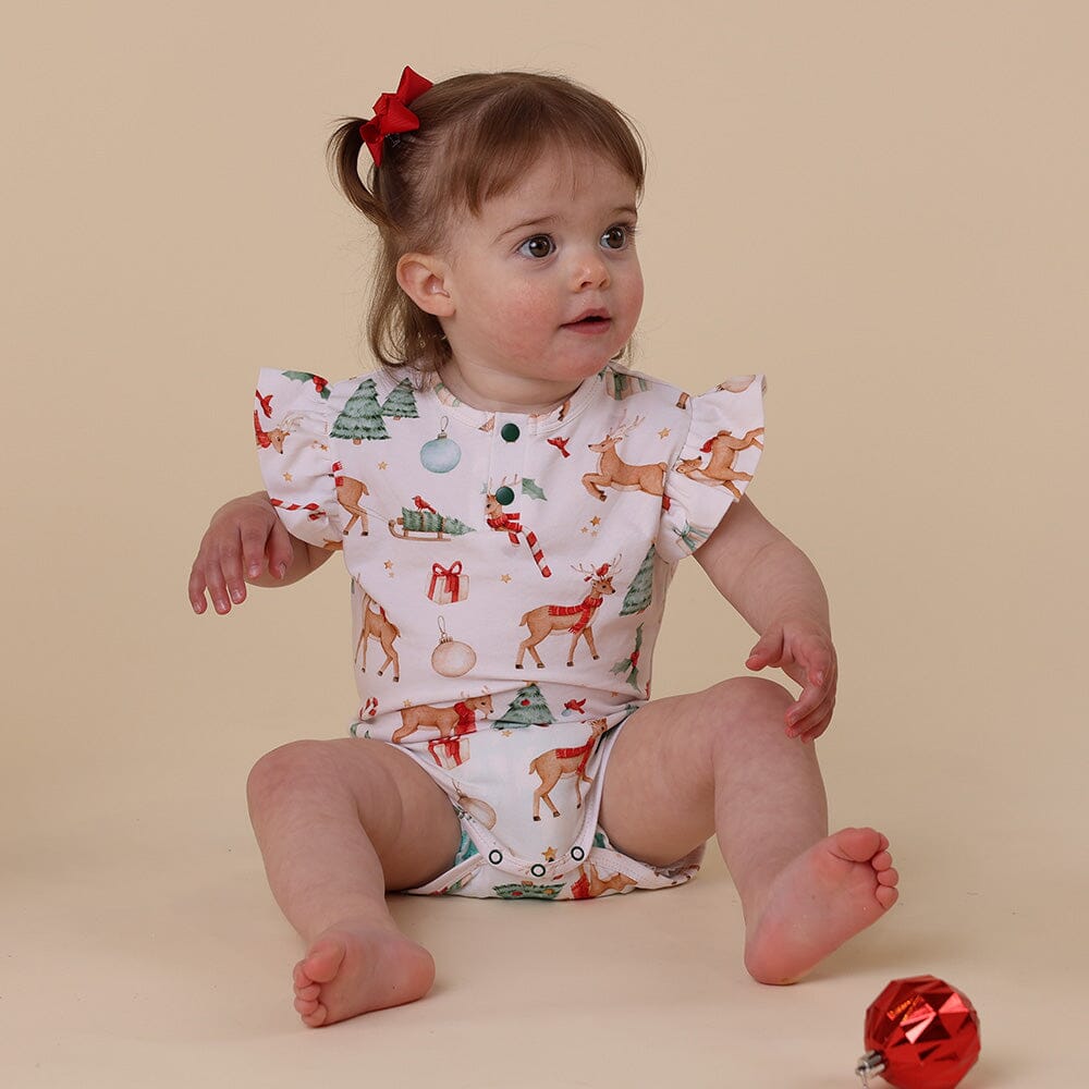 Snuggle Hunny - Organic Short Sleeve Bodysuit with Frill | Prancer & Friends Bodysuit Snuggle Hunny 