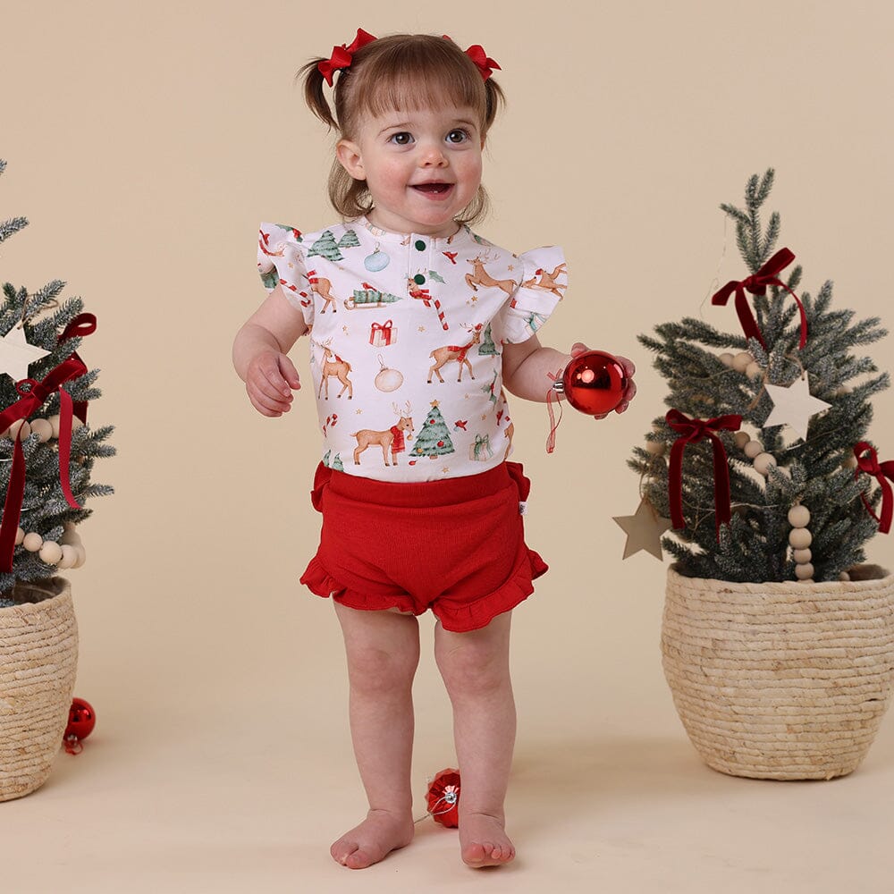 Snuggle Hunny - Organic Short Sleeve Bodysuit with Frill | Prancer & Friends Bodysuit Snuggle Hunny 