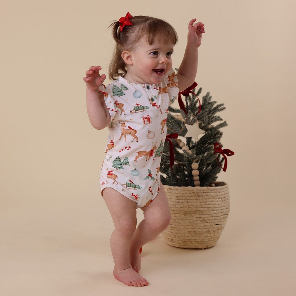 Snuggle Hunny - Organic Short Sleeve Bodysuit with Frill | Prancer & Friends Bodysuit Snuggle Hunny 