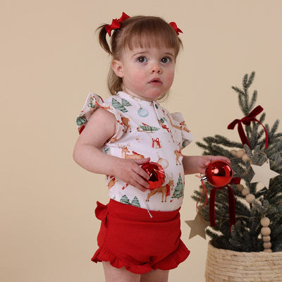 Snuggle Hunny - Organic Short Sleeve Bodysuit with Frill | Prancer & Friends Bodysuit Snuggle Hunny 