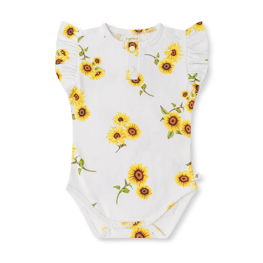 Snuggle Hunny - Organic Short Sleeve Bodysuit with Frill - Sunflower Bodysuit Snuggle Hunny 