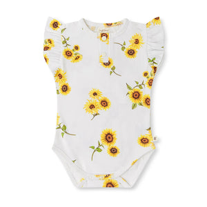 Snuggle Hunny - Organic Short Sleeve Bodysuit with Frill - Sunflower