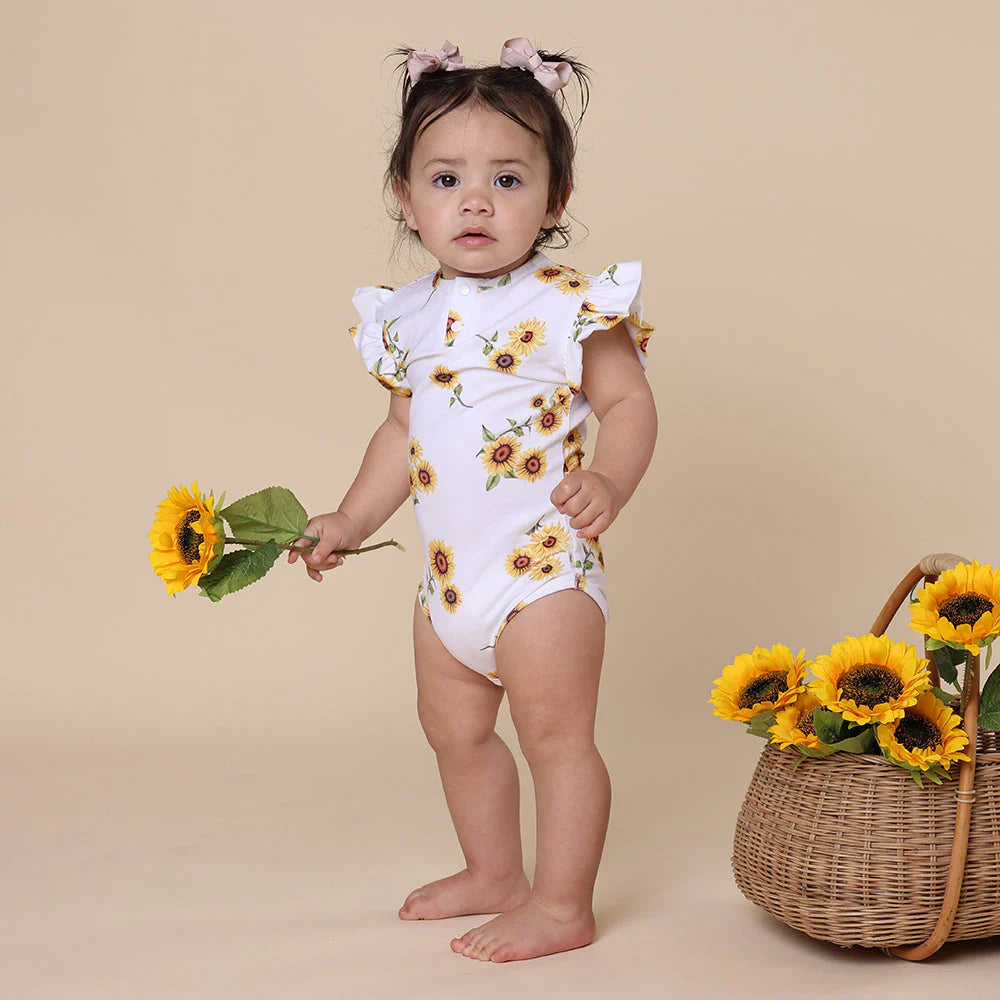 Snuggle Hunny - Organic Short Sleeve Bodysuit with Frill - Sunflower Bodysuit Snuggle Hunny 