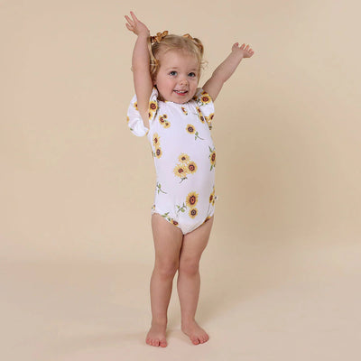 Snuggle Hunny - Organic Short Sleeve Bodysuit with Frill - Sunflower Bodysuit Snuggle Hunny 