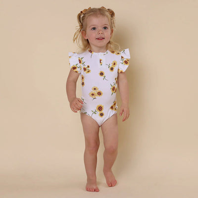 Snuggle Hunny - Organic Short Sleeve Bodysuit with Frill - Sunflower Bodysuit Snuggle Hunny 