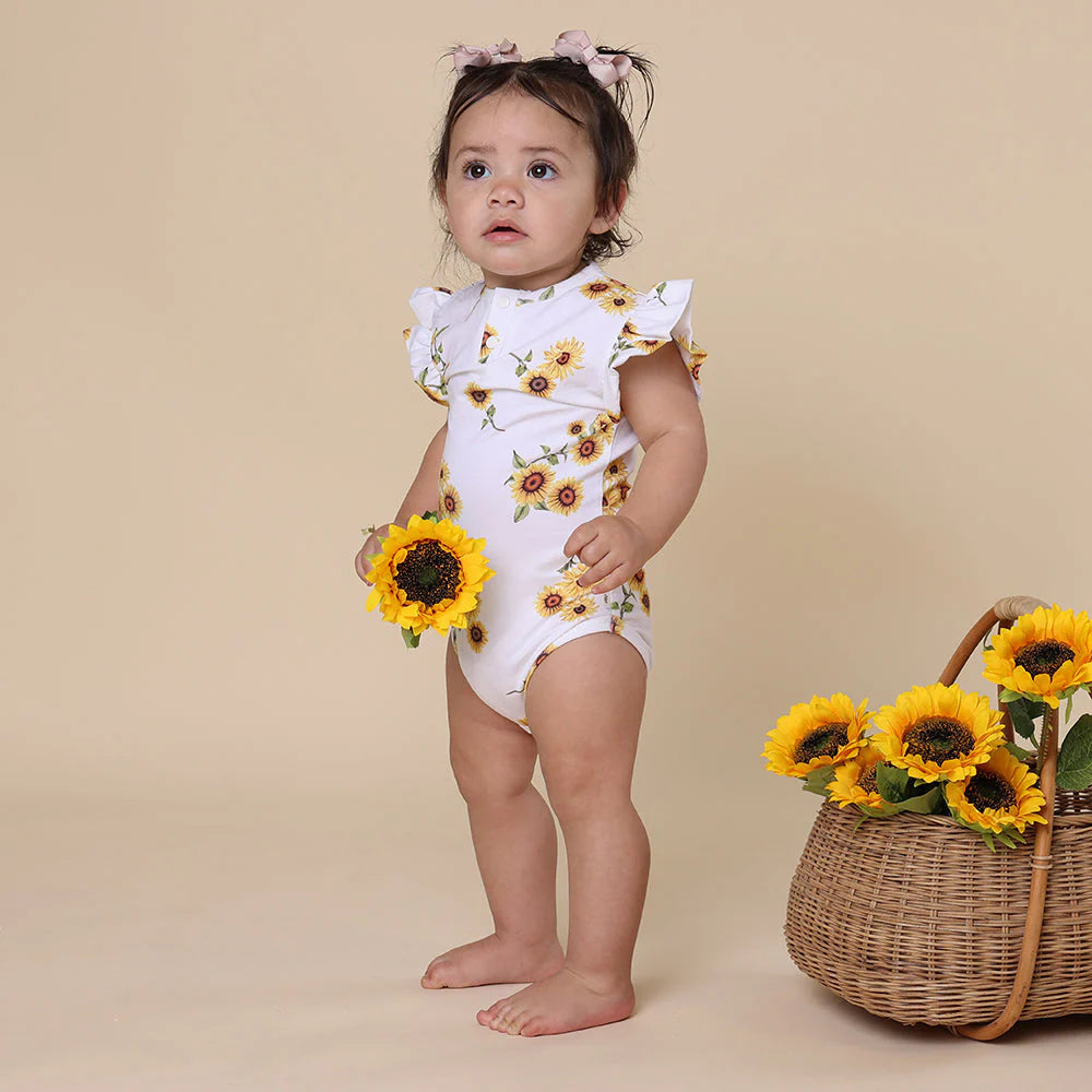 Snuggle Hunny - Organic Short Sleeve Bodysuit with Frill - Sunflower Bodysuit Snuggle Hunny 