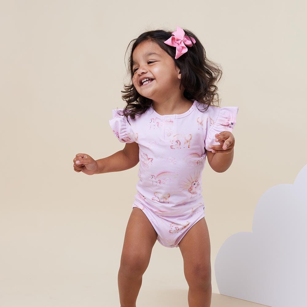 Snuggle Hunny Organic Short Sleeve Bodysuit with Frill - Unicorn Bodysuit Snuggle Hunny 