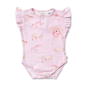 Snuggle Hunny - Organic Short Sleeve Bodysuit with Frill - Unicorn