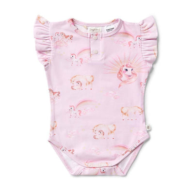 Snuggle Hunny Organic Short Sleeve Bodysuit with Frill - Unicorn Bodysuit Snuggle Hunny 